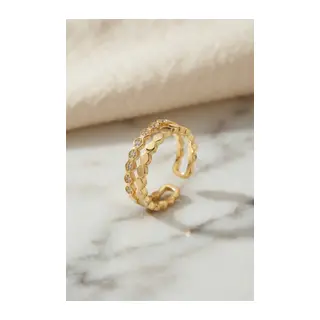 Gold Renk Sıralı Petek ve Zirkon Taşlı Model Kadın Yüzük