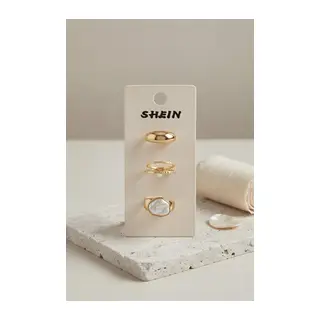 Gold Renk Pirinç 3'lü Vintage Kadın Yüzük Kombini BYK4290