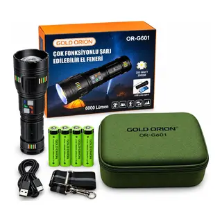 OR-G601 6000 Lümen Güçlü Lazer LED Powerbank Özellikli Şarjlı El Feneri