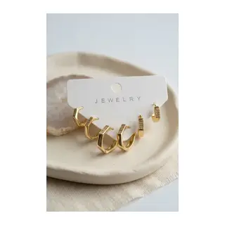 Petek Model Gold Renk Zirkon Taşlı Pirinç Kadın Küpe Seti