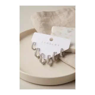 Gümüş Renk Zirkon Taşlı Pirinç Oval Kare Model Kadın Küpe Seti