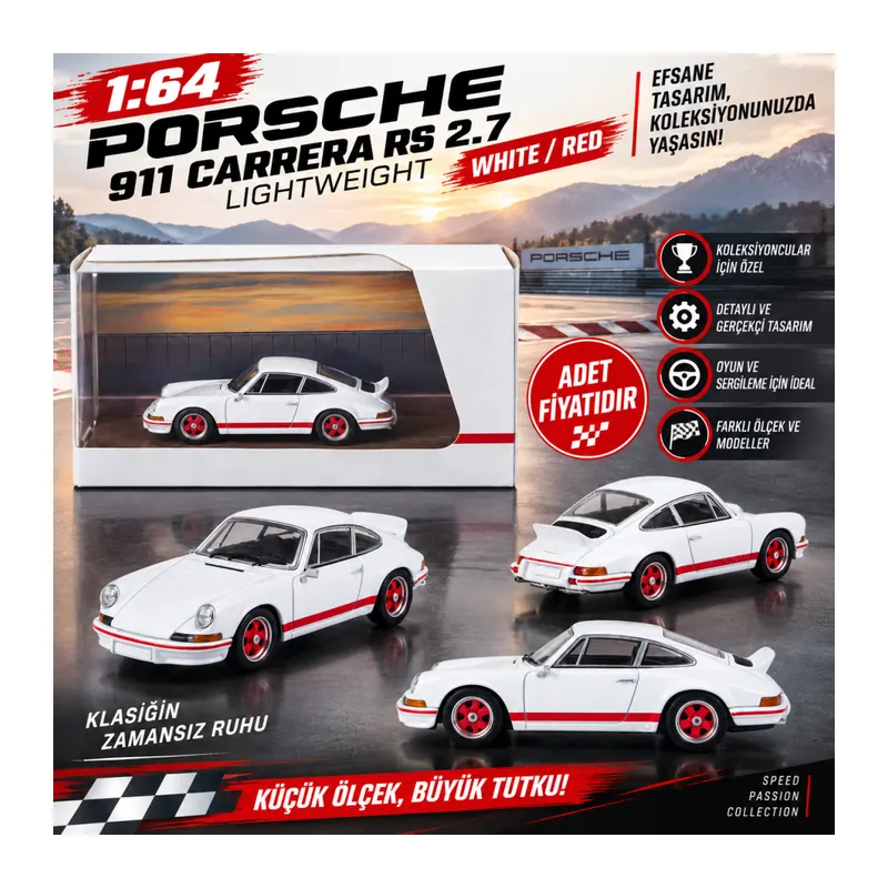 1/64 911 Carrera RS 2.7 Lightweight White/Red (adet fiyatıdır)