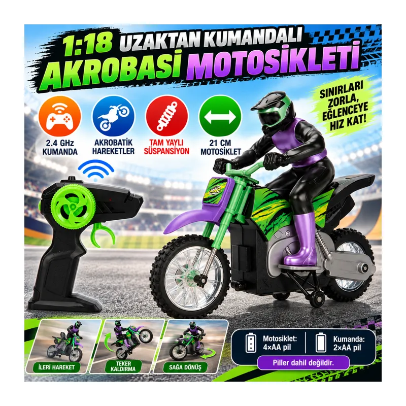 1:18 Uzaktan Kumandalı Akrobasi Motosikleti