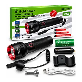 GS-15750 50W 4000 Lümen Şarjlı Zoomlu Taktik El ve Tüfek Feneri