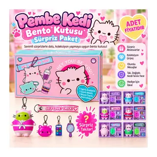 Pembe Kedi Bento Kutusu Sürpriz Paket (adet fiyatıdır)