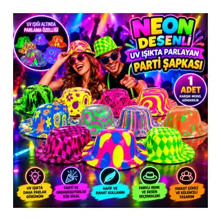 Neon Desenli UV Işıkta Parlayan Parti Şapkası – Karışık 1 Adet