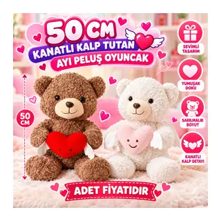 PL50247 50 Cm Kanatlı Kalp Tutan Ayı Peluş Oyuncak