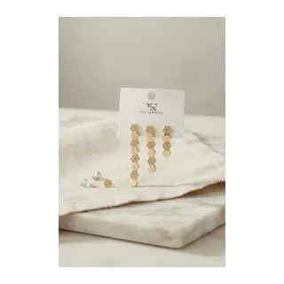 Pirinç Gold Renk Petek Model Kadın Küpe Seti