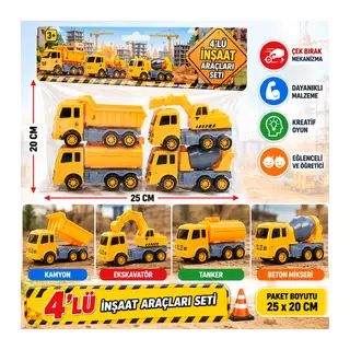 D026W 4 LÜ ÇEK BIRAK KAMYONLAR OYUNCAK İNŞAAT ARAÇLARI (adet fiyatıdır)