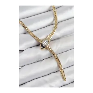 Pirinç Asansörlü Yılan Model Gold Renk Kadın Kolye