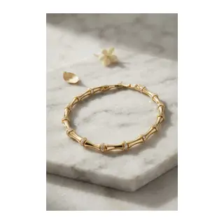 Gold Renk Bambu Model Zirkon Taşlı Kadın Bileklik