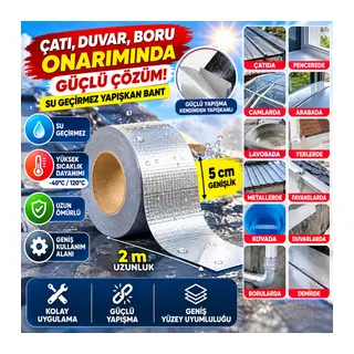 2 Mt Yüksek Sıcaklık Dayanan Su Geçirmez Çatı Duvar Çatlak Onarıcı Yapışkan Bant Folyo 5 Cm