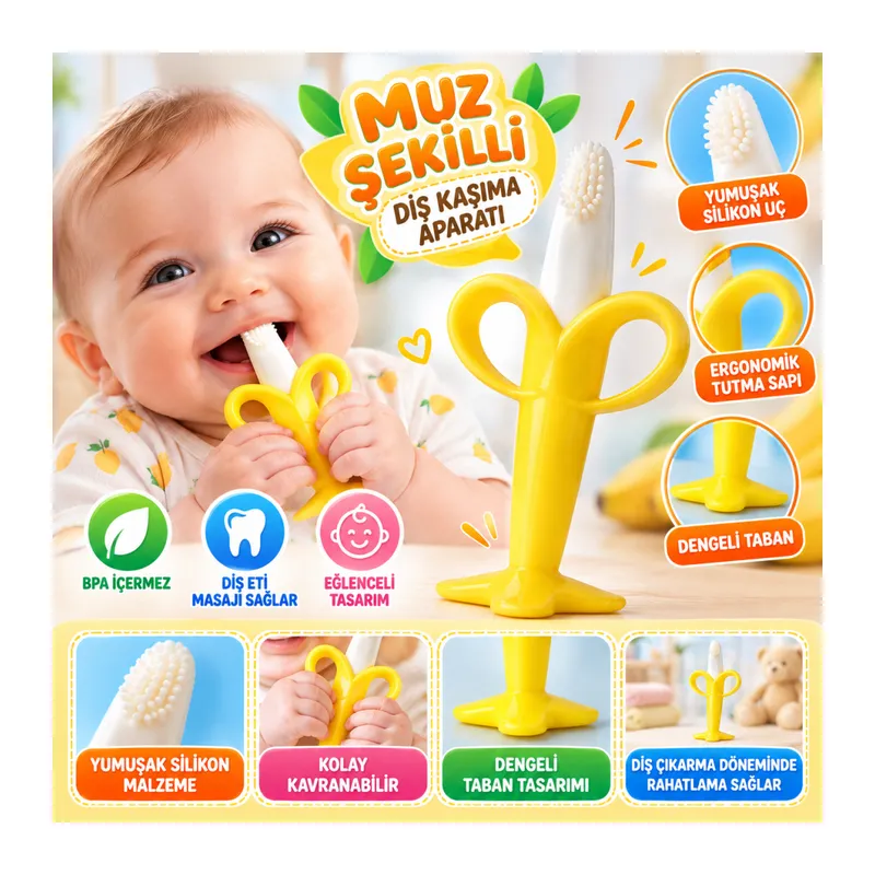 Muz Şekilli Diş Kaşıma Aparatı – Bebekler İçin Silikon Diş Kaşıyıcı, Diş Çıkarma Oyuncağı