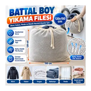 Battal Boy 120x150 cm Mont ve perde Yıkama Filesi–Extra Büyük, Dayanıklı, Nefes Alabilir Çamaşır Koruma Torbası