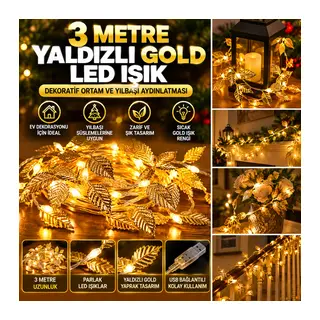 3 Metre Yaldızlı Gold LED Işık – Dekoratif Ortam Aydınlatması