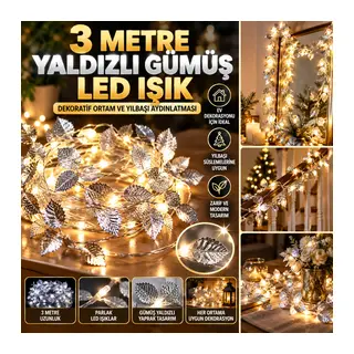 3 Metre Yaldızlı Gümüş LED Işık – Dekoratif Ortam ve Aydınlatması