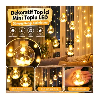 10 Sarkıtlı Kumandalı Dekoratif Top İçi Mini Toplu LED Günışığı Rengi Dekoratif Aydınlatma