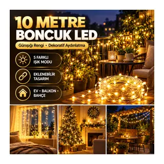 Günışığı Renk 5 Farklı Işık Modlu 10 Metre Eklemeli Dekor Boncuk Model Dekoratif Led