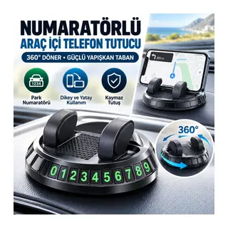 Numaratörlü Güçlü Yapışkanlı 360 Derece Dönebilen Su Geçirmez Araç İçi Telefon Tutucu Plastik Aparat