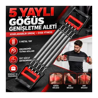 Göğüs Genişletme ve Kuvvet Egzersiz Aleti – 5 Yaylı 5 Kademeli Ayarlanabilir Fitness ve Kuvvet Antrenmanı Ekipmanı