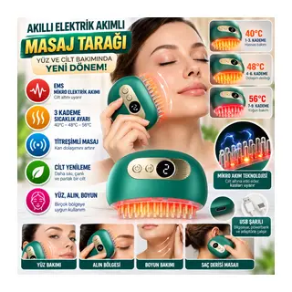 1 Adet Akıllı Elektrik Akımlı EMS Titreşimli Masaj Tarağı Kademeli Yüz Masaj Aleti Aparatı