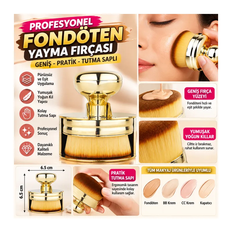 Profesyonel Geniş Pratik Tutma Saplı Gold Büyük Fondöten Yayma Fırçası