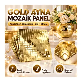 Kare Gold Cam Mozaik Fayans Çıkartmaları El İşi Kare Cam Fayans Kendinden Yapışkanlı Aynalı Dekor Panel 30x30 Cm