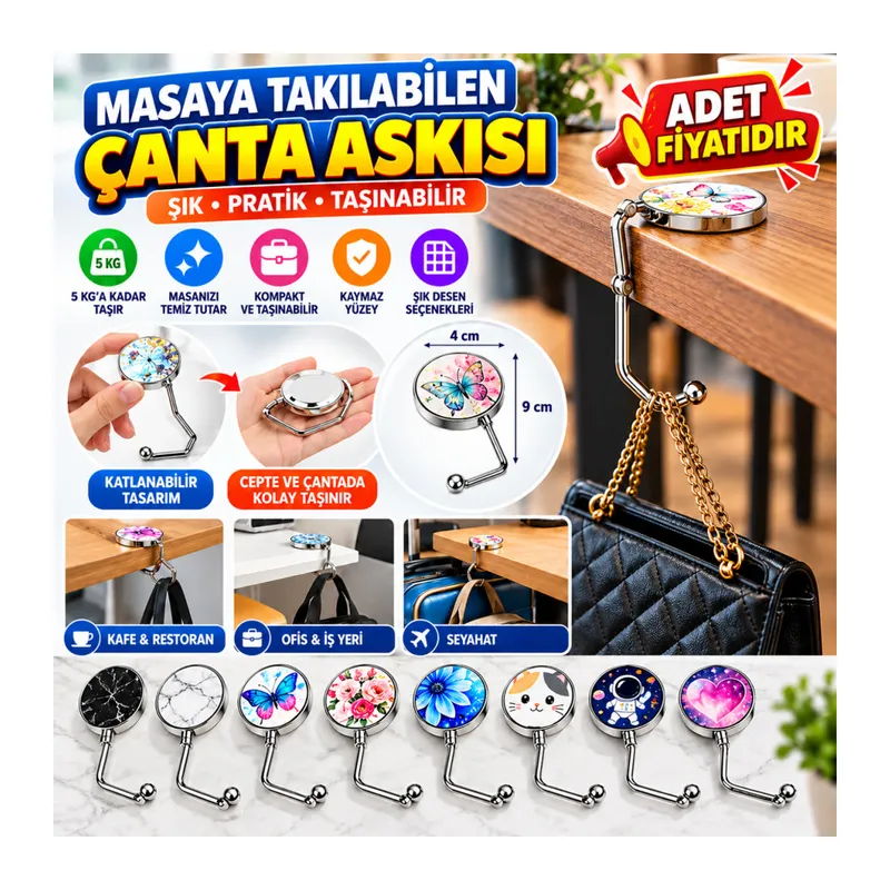 Masaya Takılabilen Çanta Askısı Çanta Tipi Pratik Metal Çanta Kanca