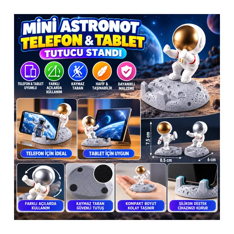 Mini Astronot Model Telefon ve Tablet Tutucu Standı