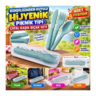 Kendiliğinden Kutulu Hijjenik Plastik Piknik Tipi Çatal Kaşık Bıçak Seti (adet fiyatıdır)