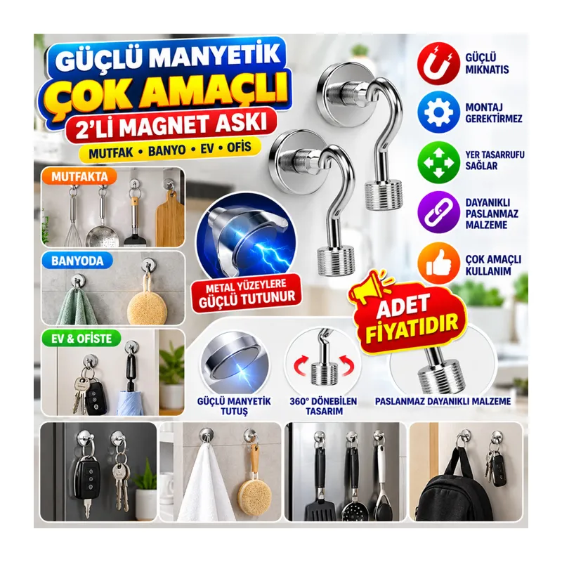 Güçlü Manyetik Mutfak,Banyolar İçin Çok Amaçlı 2'li Magnet Askı