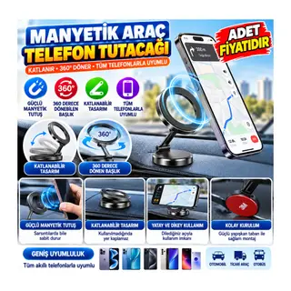 Tüm Telefonlarla Uyumlu Manyetik Araç Telefonu Tutacağı Katlanır 360 Derece Dönen Telefon Standı