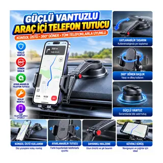 Güçlü Vantuzlu Araç İçi Konsol Üstü Telefon Tutucu Aparat
