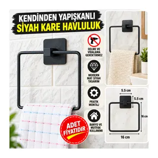 Kendiliğinden Yapışkanlı Siyah Paslanmaz Metal Kare Havluluk (adet fiyatıdır)