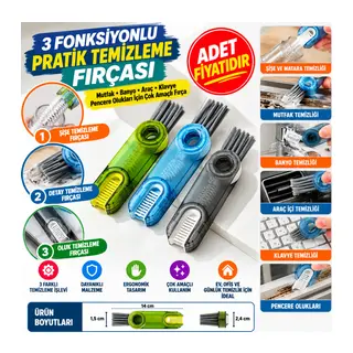 3 Fonksiyonlu Pratik Şişe Temizleme Fırçası Mutfak Banyo Araç İçin Çok Amaçlı Fırça (adet fiyatıdır)