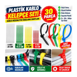 30 Parça Plastik Kablo Kelepçe Seti Kablo Düzenleyici Bağlama Bantları