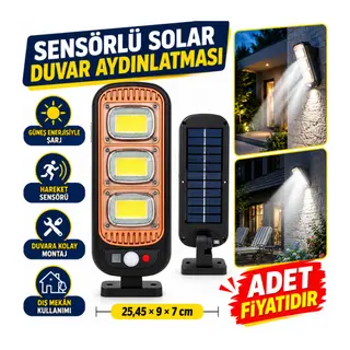 Sensörlü Güneş Enerjisi İle Şarj Olabilen Duvara Monte Solar Aydınlatma GL-84069 (adet fiyatıdır)