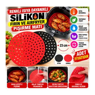 Renkli Isıya Dayanıklı Yıkanılabilir Silikon Fırın Ve Airfryer Yuvarlak Pişirme Matı 23 Cm (adet fiyatıdır)
