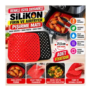 Renkli Isıya Dayanıklı Yıkanılabilir Silikon Fırın Ve Airfryer Kare Pişirme Matı 21,5 Cm (adet fiyatıdır)