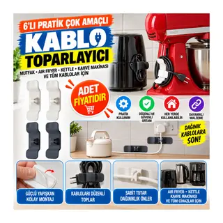6'lı Pratik Kablo Toparlayıcı Yapışkanlı Klips Mutfak Air Fryer Kettle Kahve Tost Makinası