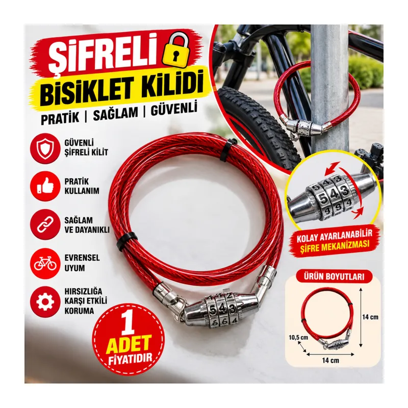 Şifreli Pratik ve Sağlam Bisiklet Kilidi (adet fiyatıdır)