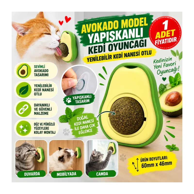 Avokado Model Yapışkanlı Kedi Oyuncağı Yenilebilir Kedi Nanesi Otu (adet fiyatıdır)