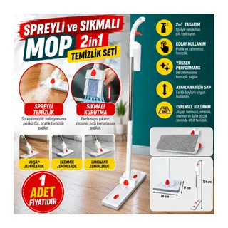Spreyli ve Sıkmalı Mop Temizlik Seti (adet fiyatıdır)