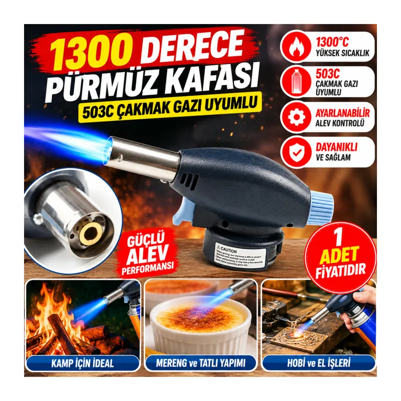 1300 Derece 503C Çakmak Gazı Uyumlu Pürmüz Kafası Kamp, Mereng Yapımı İçin Pürmüz Başlığı (adet fiyatıdır)