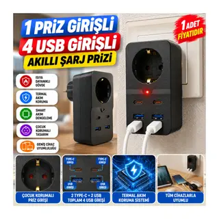 Isıya Dayanıklı Termal Akım Korumalı 1 Priz Girişli 2 USB Girişli 2 TYPE-C Girişli Pirz (adet fiyatıdır)