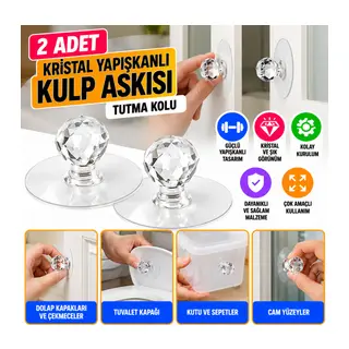 2 Adet Kristal Kendiliğinden Güçlü Yapışkanlı Kulp Askısı Tutma Kolu