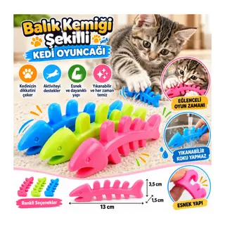 Balık Kemiği İskelet Şekilli Renkli Plastik Kedi Oyuncağı