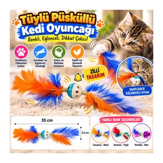 Tüylü PüsküllüKedi OyuncağıDikkat Çekici Renkli Sevimli Evcil Hayvan Oyuncağı