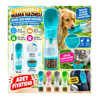 Taşınabilir Mama Hazneli Evcil Hayvan Suluğu Seyahat Kabı Kilitlenebilen Su Sızdırmaz 380ML (adet fiyatıdır)