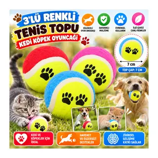 3lü Renkli Desenli Tenis Topu Kedi Köpek Oyuncağı (adet fiyatıdır)